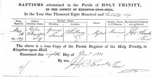 Baptism Entry from PR (1835 copy)